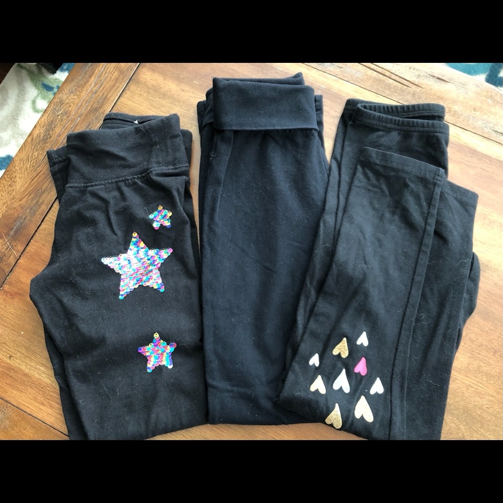 3 pairs of black leggings 1 set wide leg girls 7/8